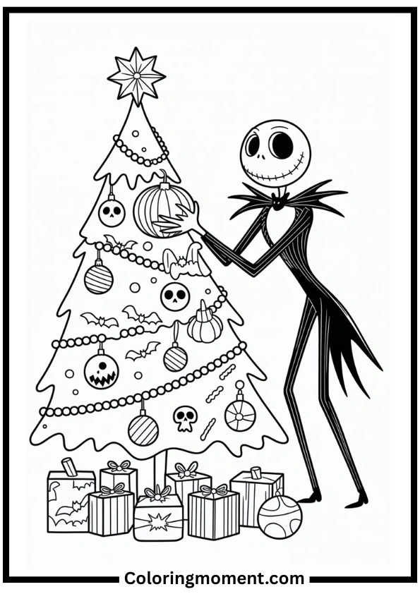 Jack Decorating the Christmas Tree Coloring Page