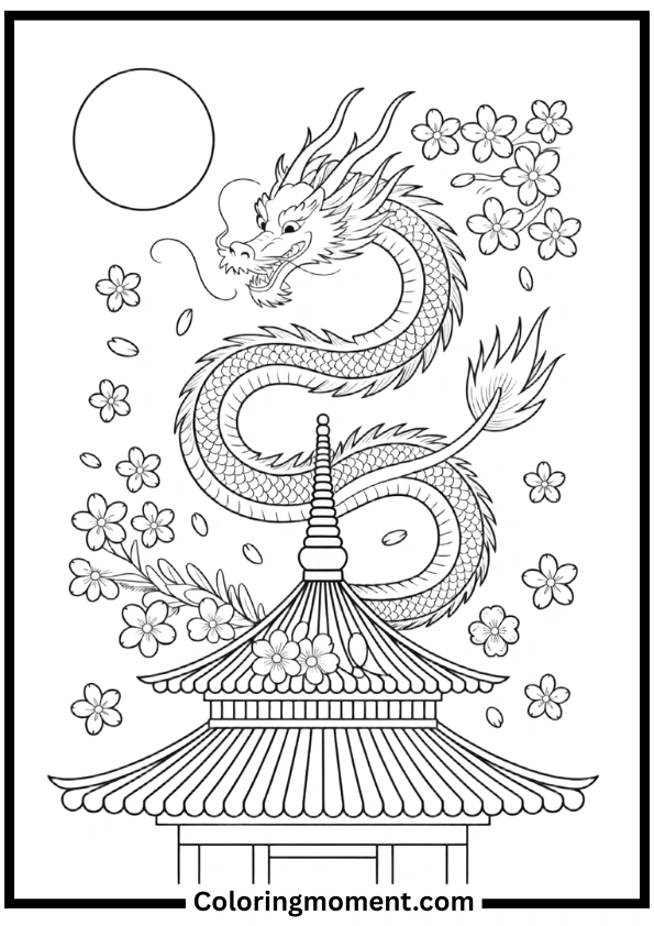 Japanese Temple Dragon Coloring Pages