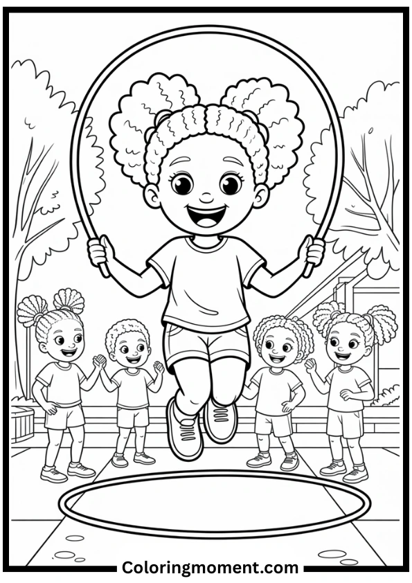 Jump Rope Joy Black Girl Coloring Page
