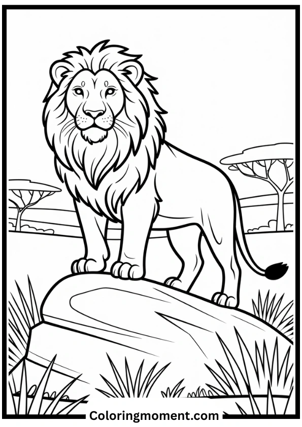 Majestic Lion in the Savannah Coloring Page