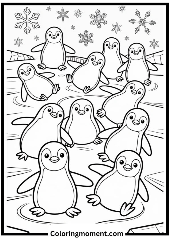 Penguins on Ice Coloring Page