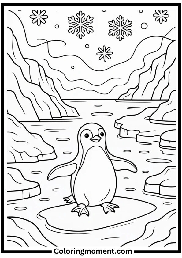 Penguins on Ice Coloring Page