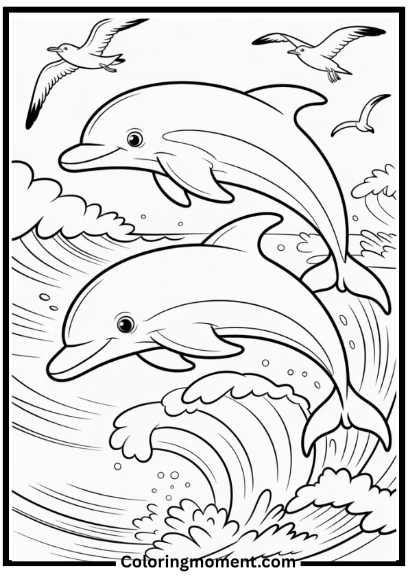 Playful Dolphins in the Ocean Coloring Page