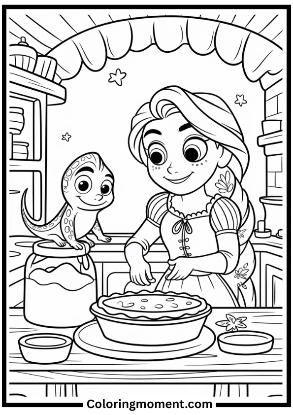 Rapunzel Baking in Tower Kitchen Coloring Page