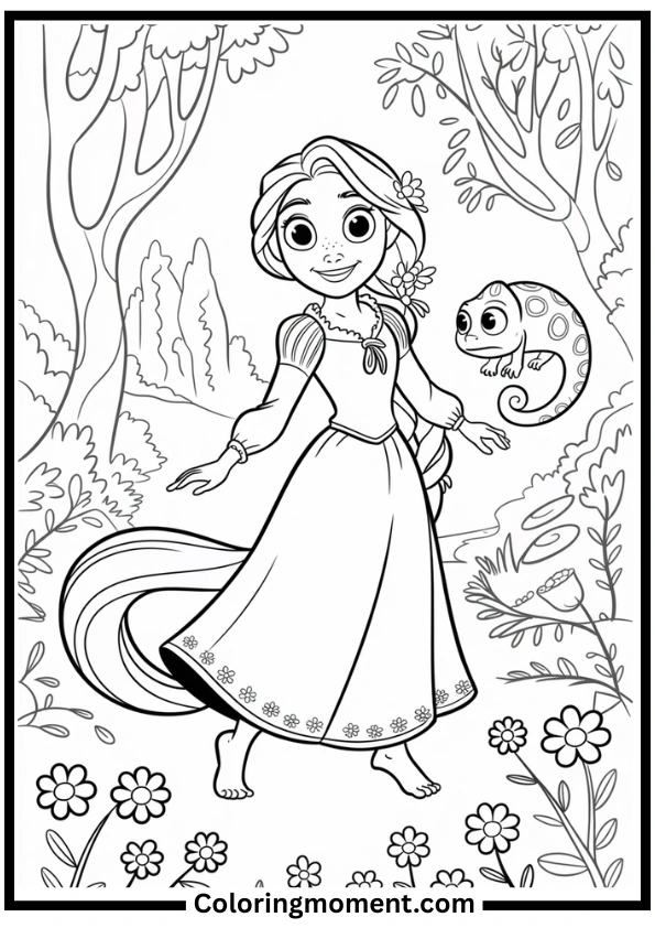 Rapunzel Exploring Hidden Valley Coloring Page