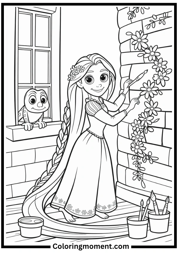 Rapunzel Decorating Her Tower Coloring Page