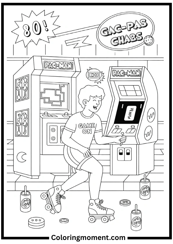 Retro 80s Arcade Coloring Pages