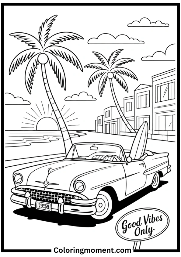 Retro Convertible Car Coloring Pages