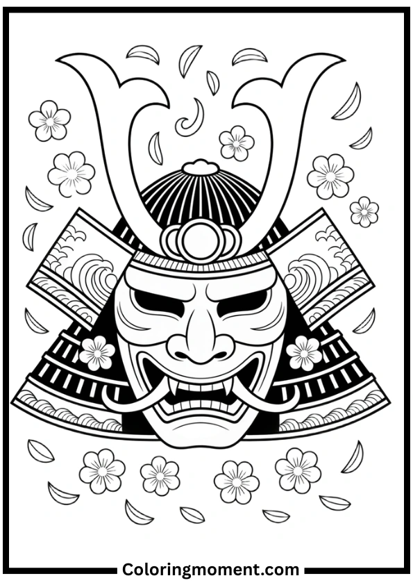 Samurai Warrior Mask Coloring Pages