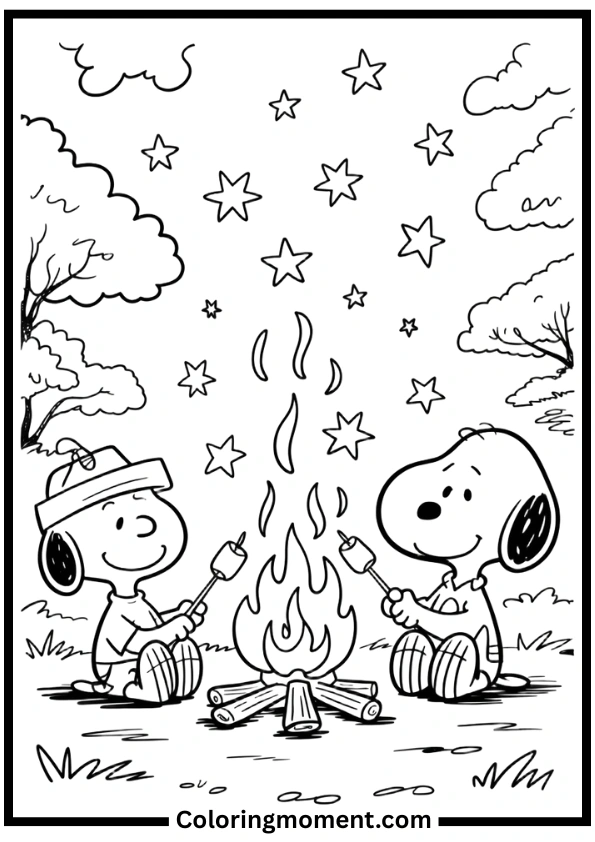 Snoopy and Friends Camping Coloring Pages