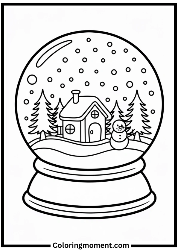 Snow Globe Scene Coloring Page