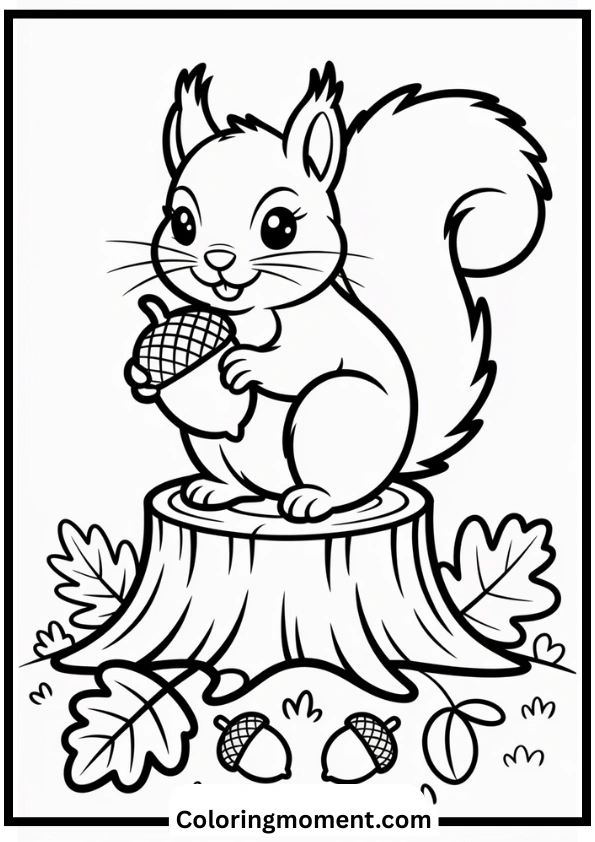 Squirrel Gathering Acorns Coloring Page
