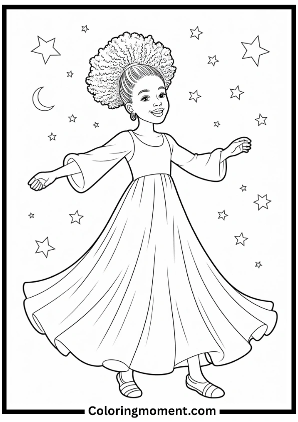 Star Dance Black Girl Coloring Page