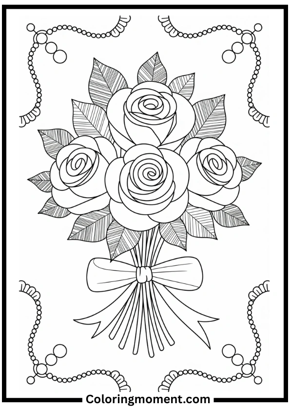 Vintage Rose Bouquet Coloring Pages