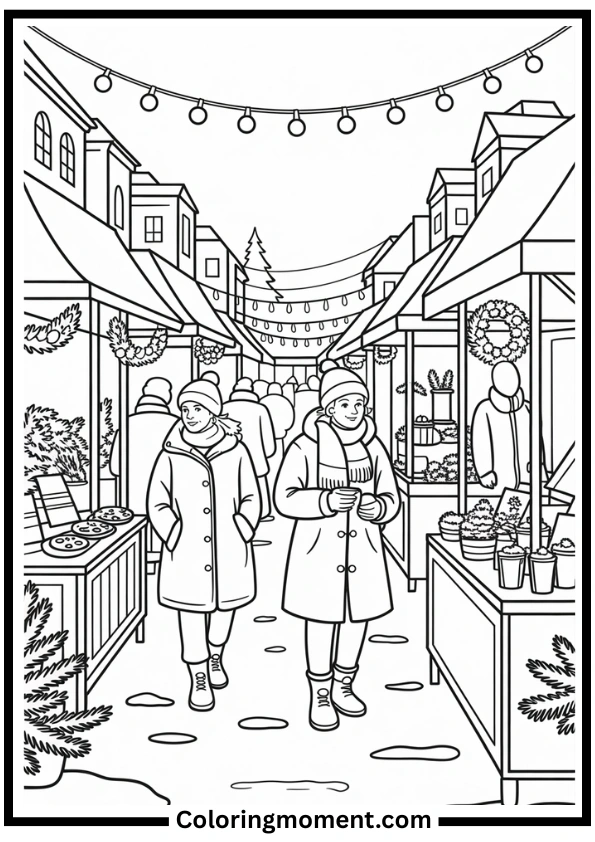 Winter Street Market Coloring Page