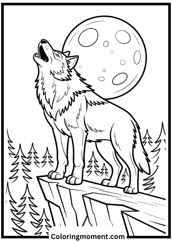 Wolf Howling at the Moon Coloring Page