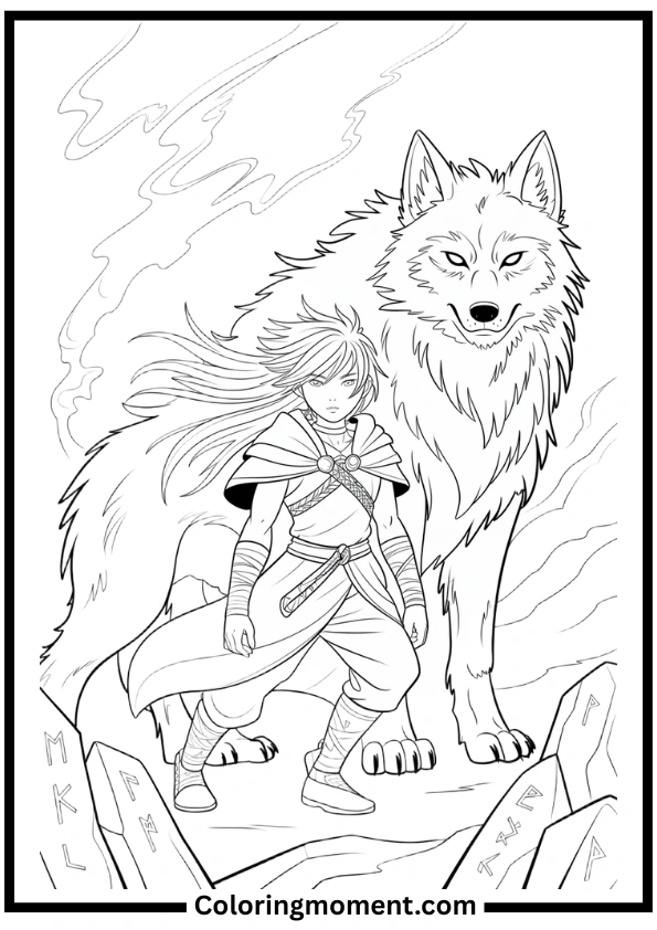 Wolf Spirit Guardian Anime Coloring Pages